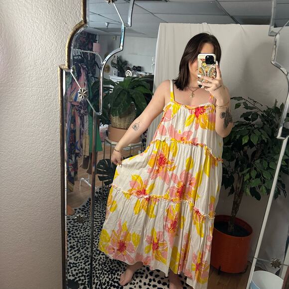 Free People Moonshine Midi Dress Floral Yellow White Medium - Picture 6 of 8